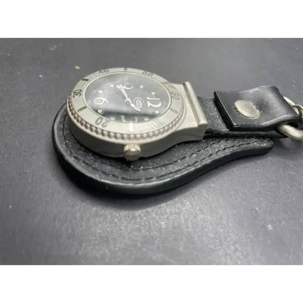 Vtg Lorente Clip Watch Hutch 2008 Leather Fob Keychain Hook Black Dial 41mm